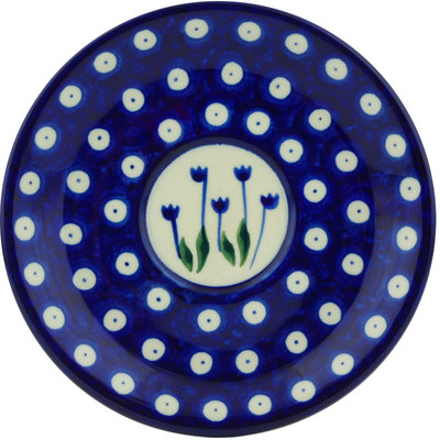 Polish Pottery Saucer 6&quot; Blue Tulip Peacock