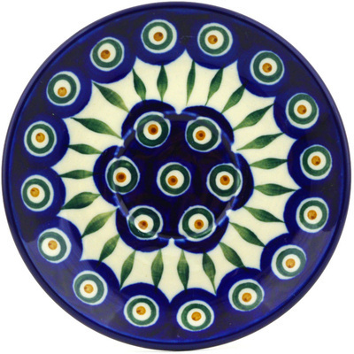 Polish Pottery Saucer 6&quot; Peacock Leaves