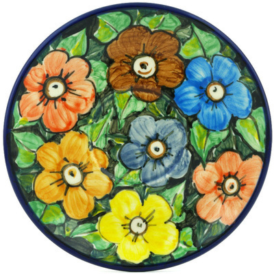 Polish Pottery Saucer 6&quot; Springtime Flowers UNIKAT