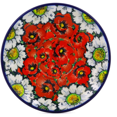 Polish Pottery Saucer 6&quot; Sweet Red Petals UNIKAT