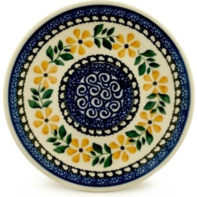 Polish Pottery Saucer 6&quot; Yellow Daisy Swirls