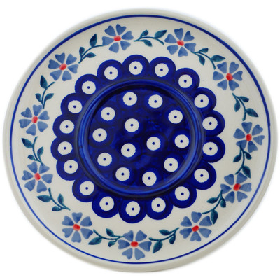 Polish Pottery Saucer 7&quot; Peacock Forget-me-not