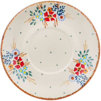 Polish Pottery Saucer 7&quot; Rustic Field Flowers Red