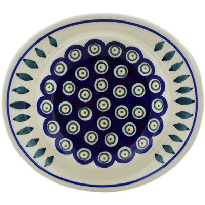 Polish Pottery Saucer 8&quot; Peacock Leaves
