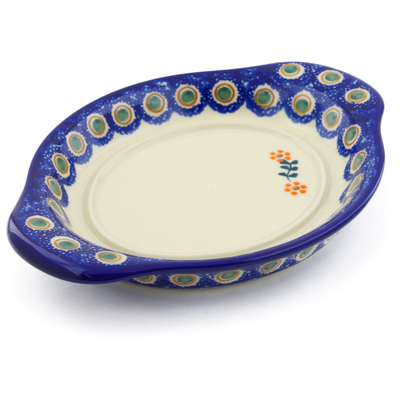 Polish Pottery Saucer 9&quot; Sunflower Peacock