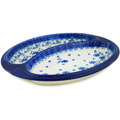 Polish Pottery sausage plate Blue Grapevine