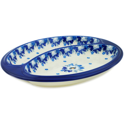 Polish Pottery sausage plate Blue Spring