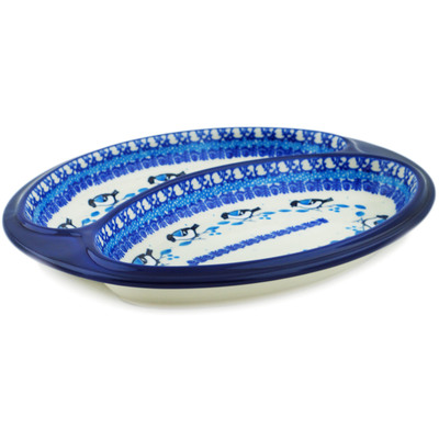Polish Pottery sausage plate Winter Sparrow