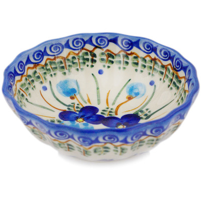 Polish Pottery Scalloped Bowl 0&quot; Blue Pansy