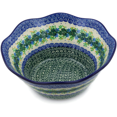 Polish Pottery Scalloped Bowl 10&quot; Aster Wreath