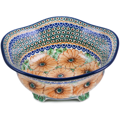 Polish Pottery Scalloped Bowl 10&quot; August Sunflowers UNIKAT