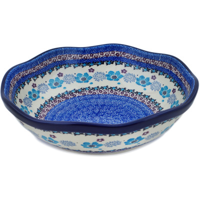 Polish Pottery Scalloped Bowl 10&quot; Blooming Blues