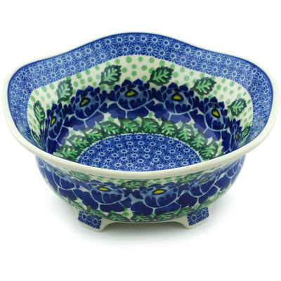 Polish Pottery Scalloped Bowl 10&quot; Blue Bliss