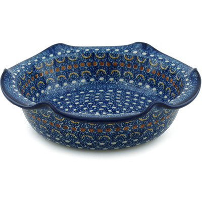 Polish Pottery Scalloped Bowl 10&quot; Blue Horizons