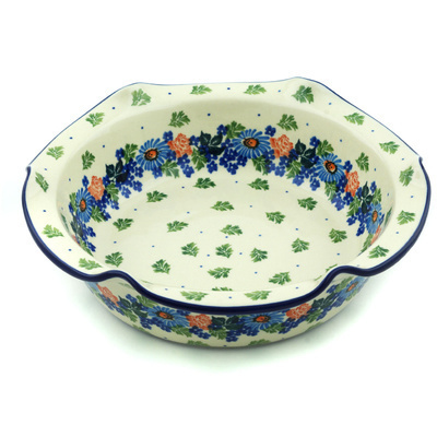 Polish Pottery Scalloped Bowl 10&quot; Countryside Floral Bloom