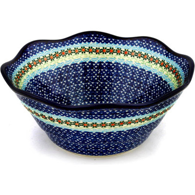 Polish Pottery Scalloped Bowl 10&quot; Daisies By The Sea