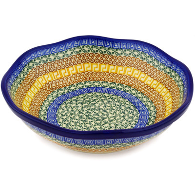 Polish Pottery Scalloped Bowl 10&quot; Grecian Sea