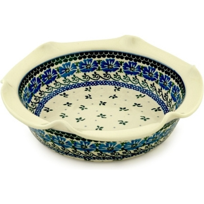 Polish Pottery Scalloped Bowl 10&quot; Hidden Flowers