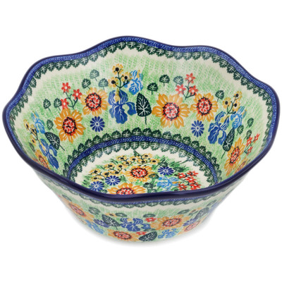 Polish Pottery Scalloped Bowl 10&quot; Iris Spring UNIKAT