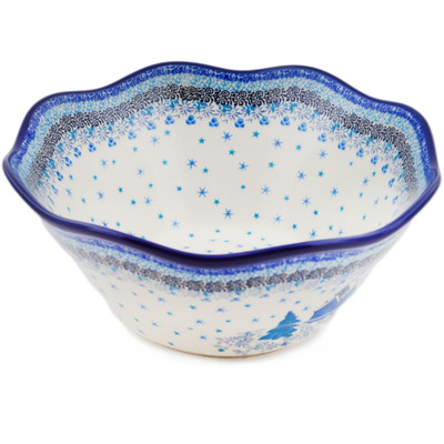 Polish Pottery Scalloped Bowl 10&quot; Magical Night UNIKAT