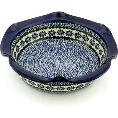 Polish Pottery Scalloped Bowl 10&quot; Polka Dot Daisy