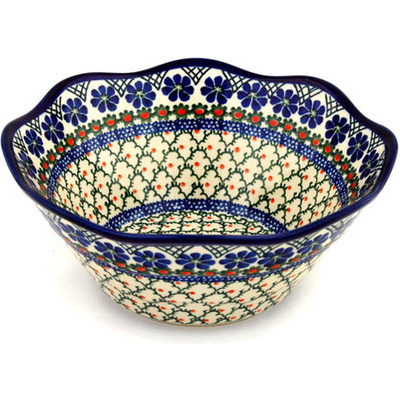 Polish Pottery Scalloped Bowl 10&quot; Primrose Trellis