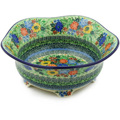 Polish Pottery Scalloped Bowl 10&quot; Splendid Meadow UNIKAT