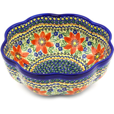 Polish Pottery Scalloped Bowl 10&quot; UNIKAT