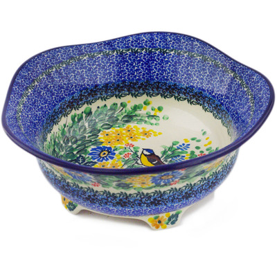 Polish Pottery Scalloped Bowl 10&quot; Yellow Belly Beauty UNIKAT