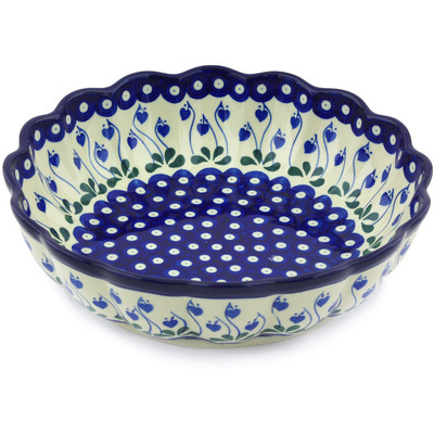 Polish Pottery Scalloped Bowl 11&quot; Bleeding Heart Peacock