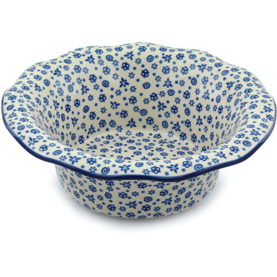 Polish Pottery Scalloped Bowl 11&quot; Blue Confetti
