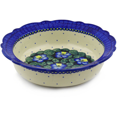 Polish Pottery Scalloped Bowl 11&quot; Flower In The Grass UNIKAT