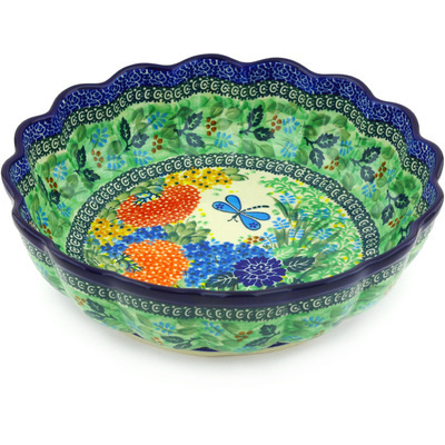 Polish Pottery Scalloped Bowl 11&quot; Garden Delight UNIKAT