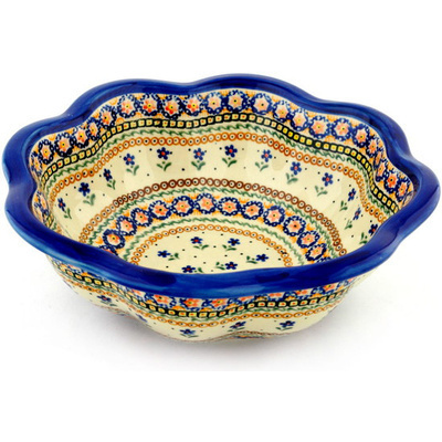 Polish Pottery Scalloped Bowl 11&quot; UNIKAT