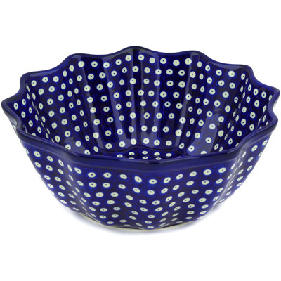 Polish Pottery Scalloped Bowl 12&quot; Blue Eyes