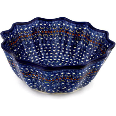 Polish Pottery Scalloped Bowl 12&quot; Blue Horizons