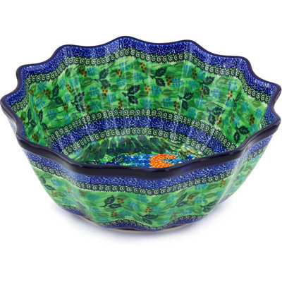 Polish Pottery Scalloped Bowl 12&quot; Garden Delight UNIKAT