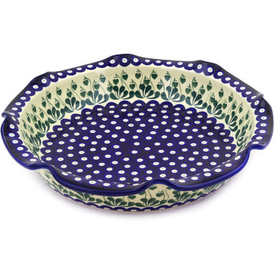 Polish Pottery Scalloped Bowl 13&quot; Bleeding Heart Peacock