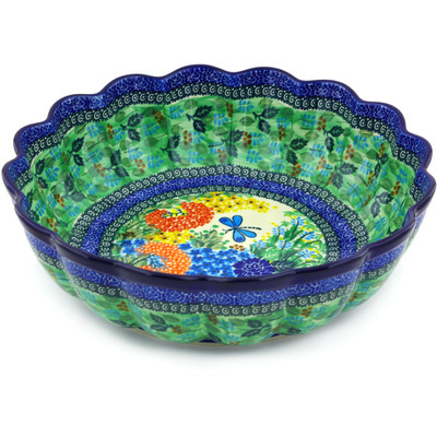 Polish Pottery Scalloped Bowl 13&quot; Garden Delight UNIKAT