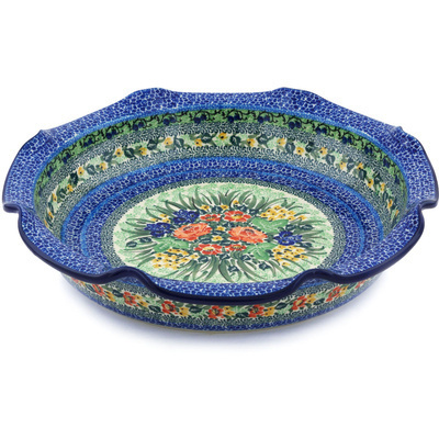 Polish Pottery Scalloped Bowl 13&quot; Splendid Meadow UNIKAT