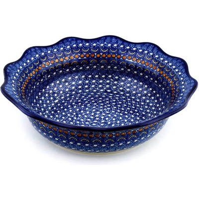 Polish Pottery Scalloped Bowl 14&quot; Blue Horizons