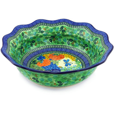 Polish Pottery Scalloped Bowl 14&quot; Garden Delight UNIKAT