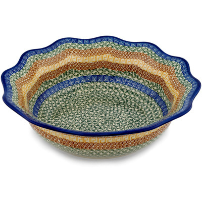 Polish Pottery Scalloped Bowl 14&quot; Grecian Sea