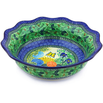 Polish Pottery Scalloped Bowl 14&quot; Spring Garden UNIKAT