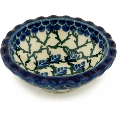 Polish Pottery Scalloped Bowl 3&quot; Aspen Leaf Trellis