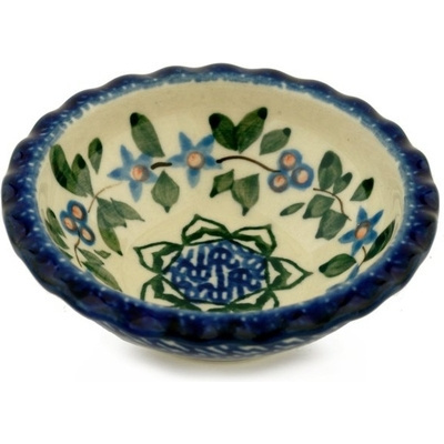 Polish Pottery Scalloped Bowl 3&quot; Azure Blooms