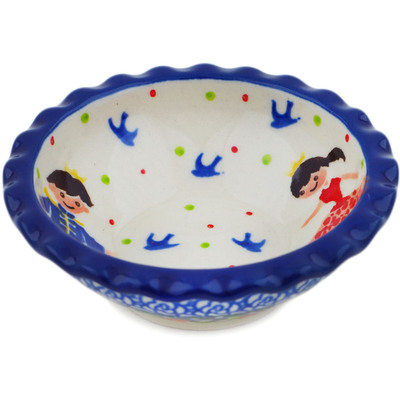 Polish Pottery Scalloped Bowl 3&quot; Bird Prince And Princess UNIKAT