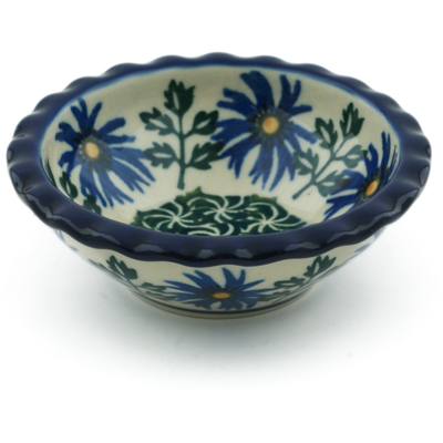 Polish Pottery Scalloped Bowl 3&quot; Blue Chicory