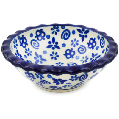 Polish Pottery Scalloped Bowl 3&quot; Blue Confetti