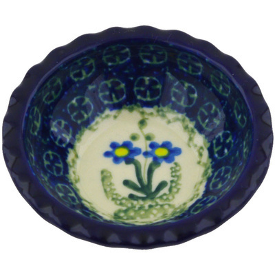 Polish Pottery Scalloped Bowl 3&quot; Blue Daisy Circle
